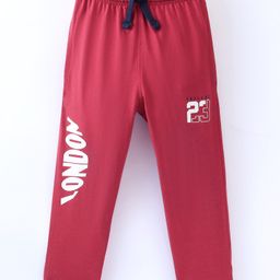 Doreme Single Jersey Full Length Lounge Pant Text Print- Red-image-52