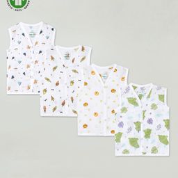 The Boo Boo Club Soft Organic Cotton Muslin Pack Of 4 Sleeveless Jhablas  -  White-image-9