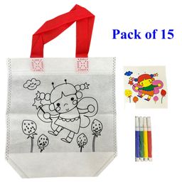 Asera Set of 15 Size  20x24 cms DIY Reusable Bags  Kids Party Bags, Doodle bag, Gift Bag Kids Party Favor Bags Candy Treat Goody BagKids  Party Favors for All Events-picture-13