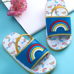 Babyoye Rainbow Theme Printed Flip Flops with Back Strap - Blue & White-image-76