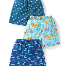 Babyhug Poplin Woven Boxers with Animal Print Pack of 3 - Blue-image-6