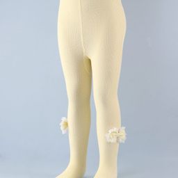 KIDLINGSS Cotton Bow Applique Detailed & Lace Embellished Footed Leggings - Yellow-image-4