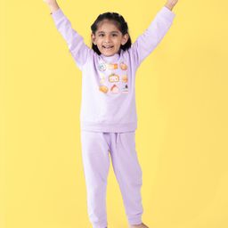 Orange Sugar Cotton Full Sleeves Desserts Printed Sweatshirt & Joggers Set - Lavender-picture-20