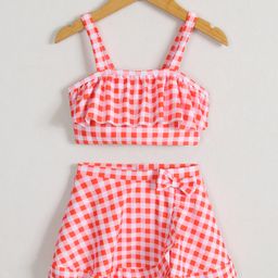 Mark & Mia Sleeveless Two Piece Swimsuit with Checkered Print - Pink-picture-13