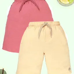 Kiddopanti Cotton Pack Of 2 Solid Shorts - Dusty Pink & Sand-picture-47