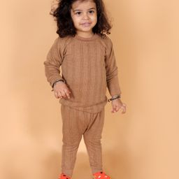 MoMaa Cotton Full Sleeves Striped Thermal Innerwear Set - Tan-image-72