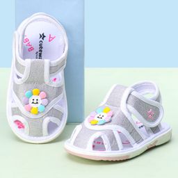 Cute Walk by Babyhug Sandals with Velcro Closure & Floral Applique - White-image-50