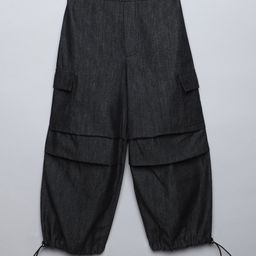 Taffykids Denim Full Length Solid Parachute Pants - Grey-image-83