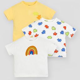 Somersault Pack Of 3 Cotton Half Sleeves Puzzel & Rainbow Printed Tees - Multi Colour-image-30
