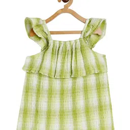 MINI KLUB Cotton Sleeveless Checked Smocked Woven Top - Green-picture-33