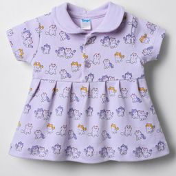 Tango Interlock Knit Half Sleeves Collared Frock with Kitty Print - Mauve-image-19