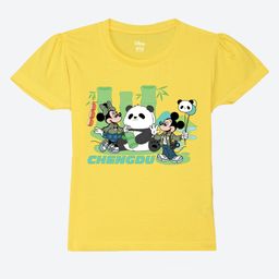 Wear Your Mind Cotton Knit Mickey & Friends Featuring Half Sleeves Minnie Mouse & Mickey Mouse Characters Printed Tee - Yellow-picture-9