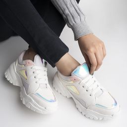 Shoetopia Mesh Detailed Lace Up Sneakers - White-image-28