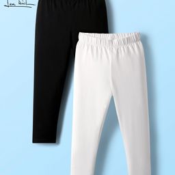 Arias Cotton Knit Full Length Solid Colour Leggings Pack Of 2 - Black & White-image-58