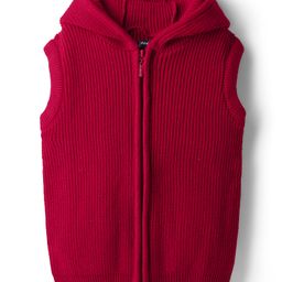 Pine Kids Knit Sleeveless Solid Color Hooded Front Open Sweater - Red-picture-44