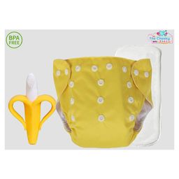 The Cheeky Kidzz Baby Pocket Style Button Reusable Cloth Diaper With Bamboo Microfiber Insert With Soft Silicone Banana Teether BPA Free (MULTI-COLOURS)-79