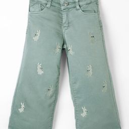 Olio Kids Cotton Woven Full Length Trouser with Bunny Embroidery - Olive Green-picture-22
