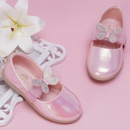 Neska Moda Stones Embellished Butterfly Applique Detailed Ballerinas - Pink-image-58
