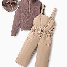OLLINGTON ST. Sinker Knit Full Sleeves High Neck Top & Twill Dungaree - Brown-picture-18