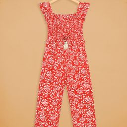 Budding Bees Rayon Woven Sleeveless Floral Printed Smock Detailed Jumpsuit - Red-picture-40