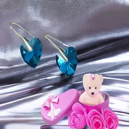 UNIVERSITY TRENDZ Heart Shaped Drop Earrings With Teddy Bear Gift Combo Set image 3