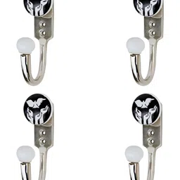 IndianShelf Silver Toned & Black 4 Pieces Printed Ceramic & Zinc Wall Hooks-14