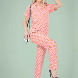 PASTEL CLIP Women Printed Lapel Collar Short Sleeves Night suit-image-66