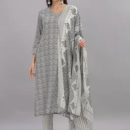 BulBul Ethnic Motifs Printed V-Neck Straight Kurta With Trousers & Dupatta-picture-33