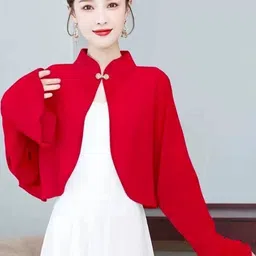 KPOP Women Mandarin Collar Open Front Crop Shrug-14