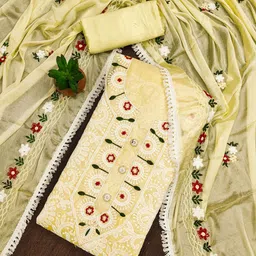 Sidhidata Floral Embroidered Chanderi Cotton Unstitched Dress Material-picture-14
