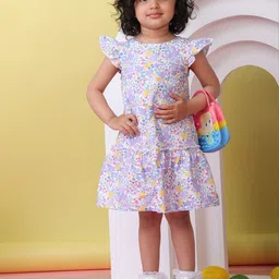 Beebay Girls Floral Print Flutter Sleeves Knee Length Drop-Waist Dress-44