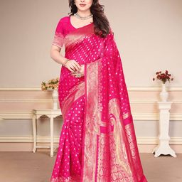 SUPERLAXMI Woven Design Zari Silk Blend Banarasi Saree-image-16