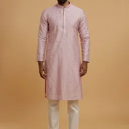 Twamev Geometric Embroidered Mandarin Collar Chikankari Straight Kurta With Churidar-image-97