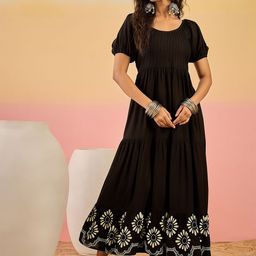 Sangria Printed Fit & Flare Maxi Tiered Dress-image-56