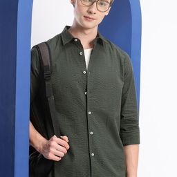 Aeropostale Men Premium Textured Seersucker Pure Cotton Casual Shirt-image-18