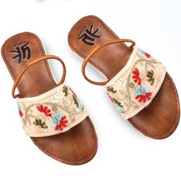 YK Girls Embroidered Fabric Open Toe Flats-picture-7