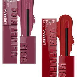 PERPAA Velvet Kiss Set Of 2 Liquid Lipstick- 3.5ml Each- Light Mauve- Cherry Red-42