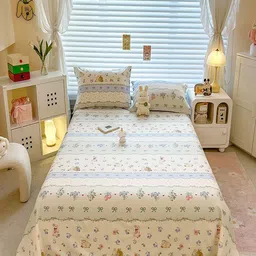 JC HOME Beige & Blue Floral Printed 220 TC Cotton King Bedsheet Set 2.0 m x 2.3m-image-97