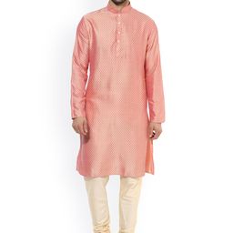 KISAH Men Pink Woven Design A-Line Kurta-image-56