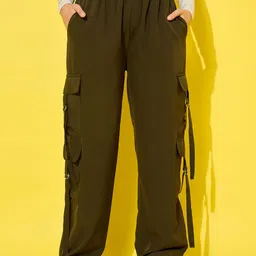 BUY NEW TREND Women Relaxed Loose Fit High-Rise Cargos Trousers-image-40