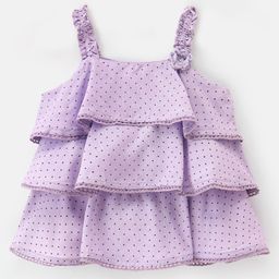 Babyhug Rayon Woven Sleeveless Three Tier Top with Lace Detailing Polka Dots Print - Light Purple-image-91