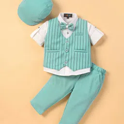 Robo Fry Full Sleeves Striped Party Suit with Bow & Cap - Green-picture-24