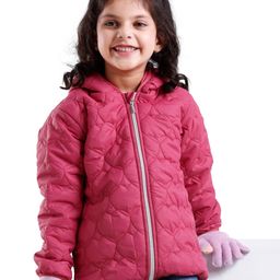 Babyhug Woven Full Sleeves Hooded Jacket with Heart Design - Pink-image-61