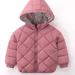 Kookie Kids Full Sleeves Padded Winter Jacket Solid Colour With Square Design - Pink-image-22