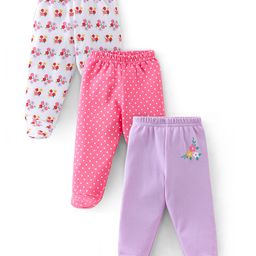 Babyhug Cotton Knit Footed Bootie Leggings Floral Printed Pack of 3 - Pink & Purple-image-22
