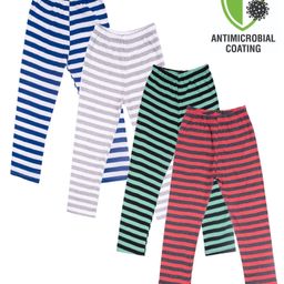 COCOON ORGANICS Pack Of 4 Rugby Striped Super Stretchable Leggings With Antimicrobial Coating - Blue Grey Green & Red-image-23