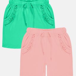Kiddopanti Pack Of 2  Frill Detailed Pocket Hot Shorts -   Baby Pink & Aqua Green-image-52