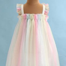 Babyhug Woven Frill Sleeves A Line Party Frock with Butterfly Detailing - Multicolour-image-10