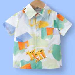 Mark & Mia Cotton Half Sleeves Abstract Animals Printed Shirt - Offwhite-image-65