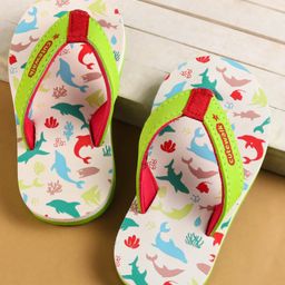 Cute Walk by Babyhug Slip on Flip Flops with Sea Life Print - Light Green & Offwhite-image-79